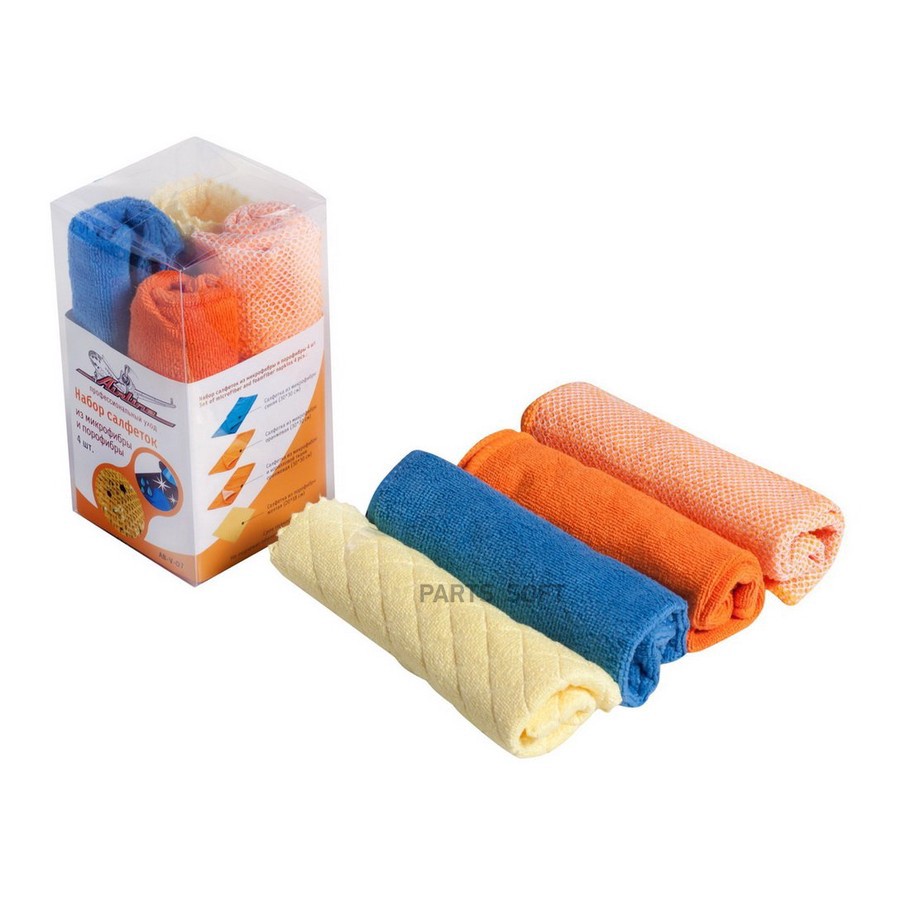 Набор салфеток из микрофибры и искусственной замши в блистере (4 шт., 30х30 см) - AIRLINE None None